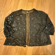 Danielle Atelier Women's 18W Black Gray Sequined Open Cardigan Formalwear
