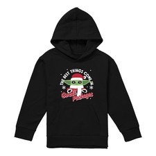 Star Wars Mandalorian Grogu Christmas Snowflakes Kids Hoodie, Black, 5-13 Years