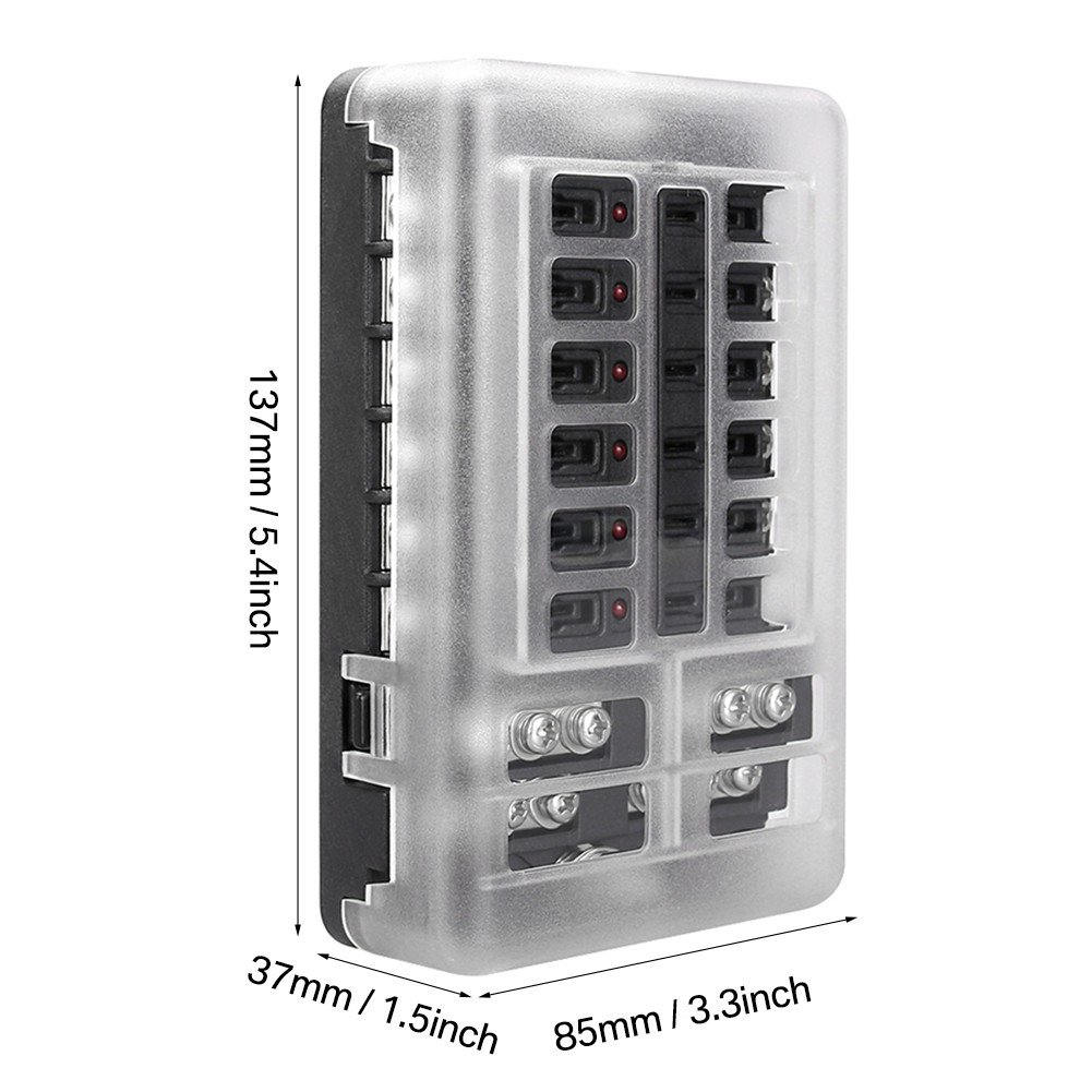 12 Way Blade Fuse Box Block Holder LED Indicator 12V 32V Auto Marine Waterproof