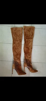 Sergio Rossi bottes femme daim marron talon aiguille zip bout rond EU 41 - Photo 1/4