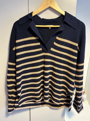 Rails Harris Strick-Polo mit Streifen, Gr. M, Merino-Wolle/Kaschmir/Nylon-Mix