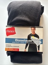 Hanes Men's Thermal Long SleeveWaffle Knit Shirt Black Size Small