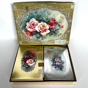 Vtg 60s Foil Fantasy Birthday Cards Boxed Set 21 Metallic Floral 4x6 Coronation