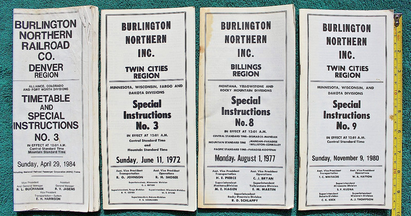 4x Burlington Northern Railroad Employee Special Instructions Denver Billings RR