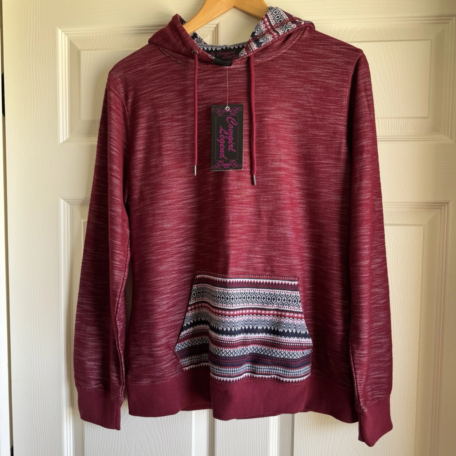 Cowgirl Legends Women's NWT Red Pattern Front Pocket Lightweight Hoodie Size M