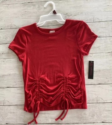 No Boundaries Juniors Double Ruched  Red T-Shirt Tee Short Sleeves Small (3-5)