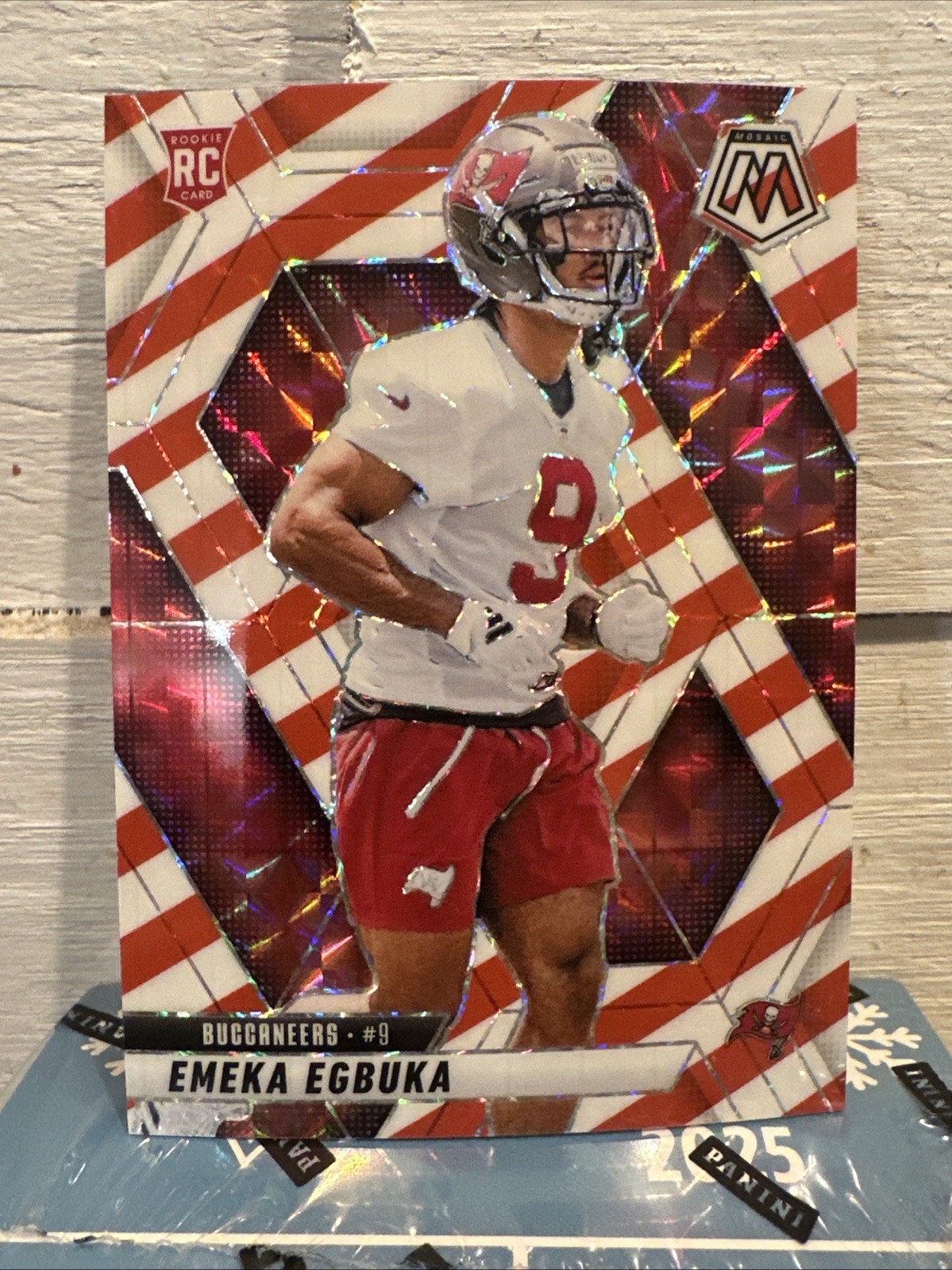 EMEKA EGBUKA RC 2025 Panini Mosaic Red & White Stripe #376 Tampa Bay Buccaneers