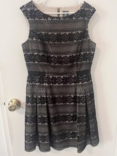 Vince Camuto Black Lace Pleated Cocktail Dress Fit & Flare Sleeveless Size 12