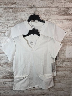 Pack of 2 Butter-Soft Originals Scrub Top Womens Small White Scallop Neck NWT