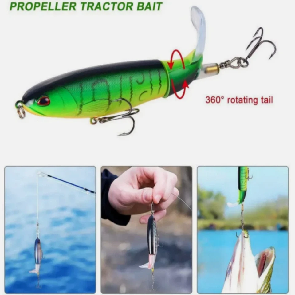 Señuelos de pesca 10ps cebo Whopper Plopper Topwater cola giratoria flotante para lubina Foto 3 de 4