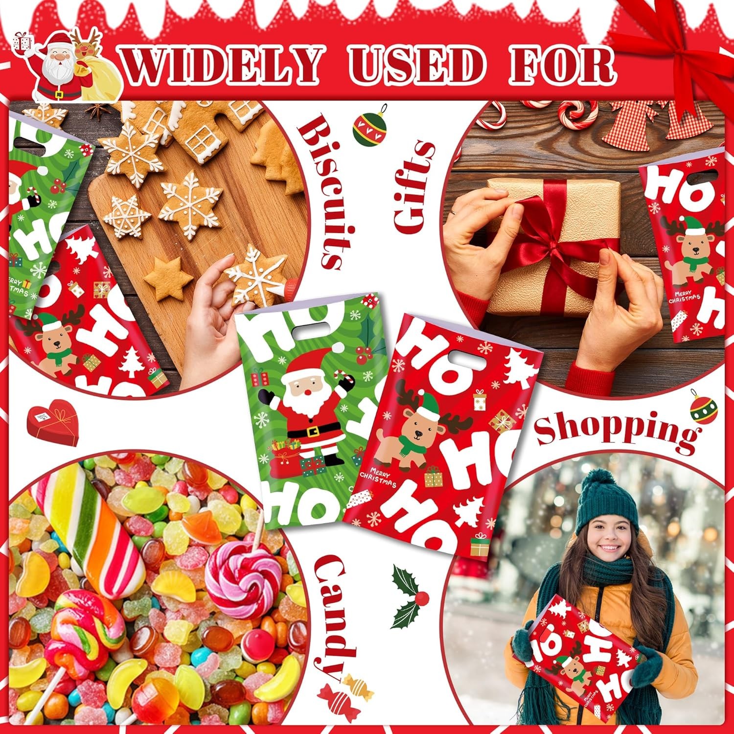 MOSHAKALA 40 Pcs Christmas Bags with Handles- 40 Count (Pack of 1), 