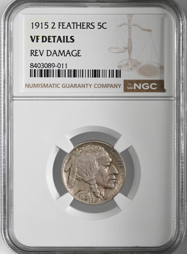 1915-P BUFFALO NICKEL 2 FEATHERS (FS-401) NGC VF DETAILS REV DAMAGE 8403089-011 - Image 2 of 4