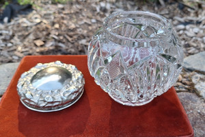 - Antique Glass Vanity Dresser Powder Jar Sterling Silver Lid from an Estate -