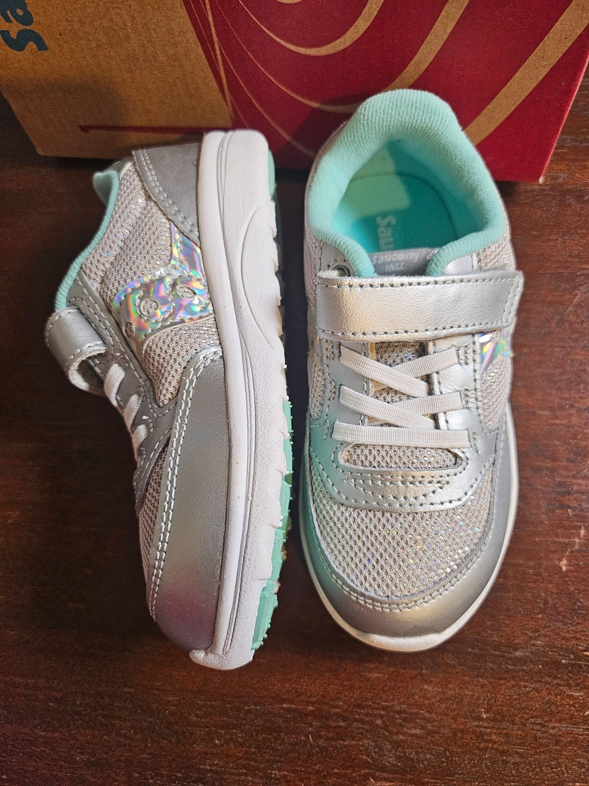 Saucony Kids Originals Jazz Lite Silver Metallic Teal 8.5 W Youth