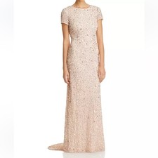 Adrianna Papell NWT Size 10 Blush Sequin Maxi Dress with Cap Sleeves
