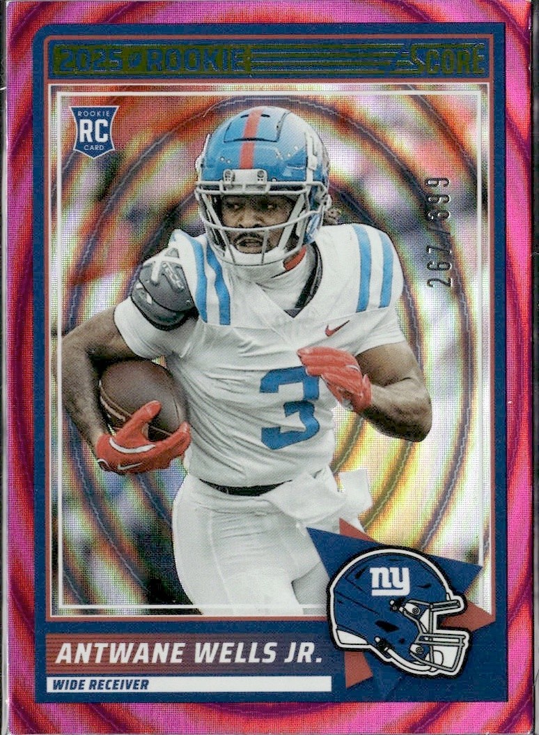 2025 Panini Score Antwane Wells Jr RC #67 Pink Swirl /399 Giants Rookie