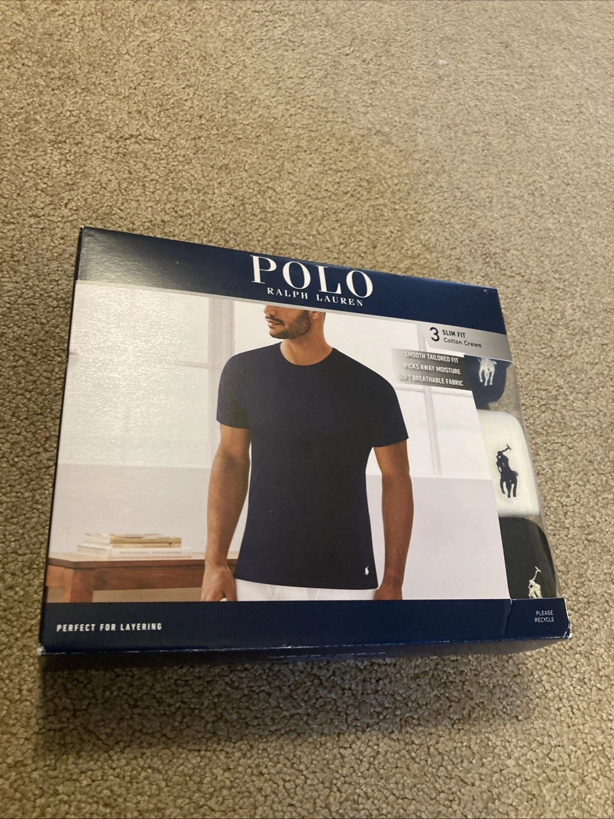 POLO RALPH LAUREN Men's Slim Fit Cotton Crew Nk Undershirt 3 Pack Sz XL BK WT NY