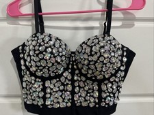 RHINESTONE- EMBELLISHED BUSTIER CORSET CROP TOP SIZE MEDIUM 38/85 VALENTINE