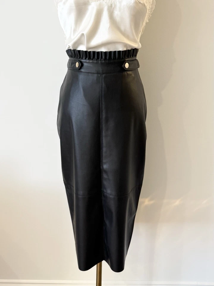 Zara Faux Leather Pencil Midi Skirt - XS / Black - Image 3 of 4
