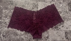 NWT VICTORIA'S SECRET DREAM ANGELS L MAROON FLORAL LACE SHORTIE BOYSHORT PANTIES