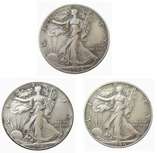 Bulk Lot of 3 1944-1946-S Half Dollar Walking Statue of Liberty Silver Coin