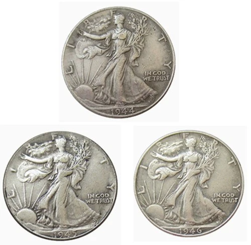 Bulk Lot of 3 1944-1946-S Half Dollar Walking Statue of Liberty Silver Coin