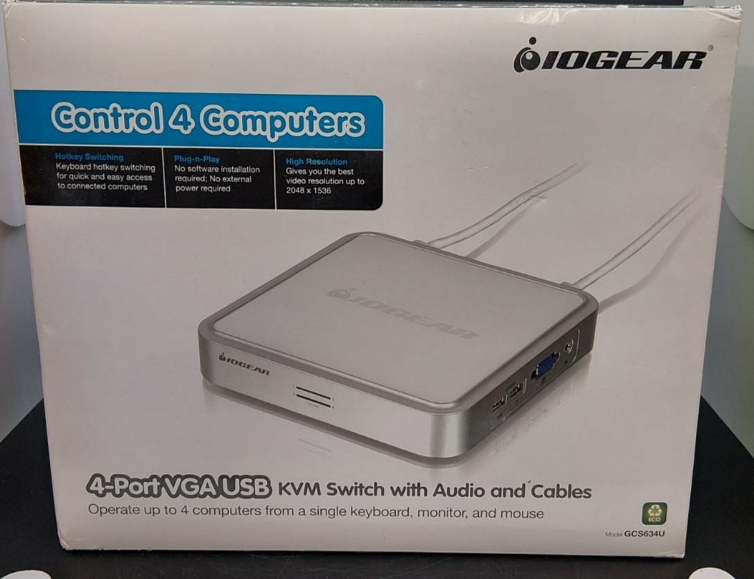 IOGEAR GCS634U 4-Port USB KVM Switch with Detachable Cables | White