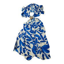 XL Blue And White Leaf Pattern Sleeveless Maxi Dress