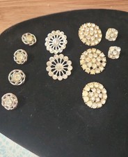 Vintage Rhinestone Dome Buttons Clear White Crystals Faceted - Large Mixed Lot