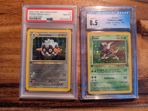 Pokemon Card 1st Edition Jungle Pinsir Holo 9/64 CGC 8.5 + Forretress PSA 8