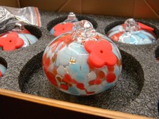 6 Hand-Blown Glass Hummingbird Feeders BLUE RED NEW