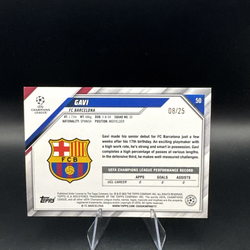 2021 Topps UEFA Champions League 1st Edition Gavi RC Orange Foil Rookie /25 - Image 2 of 3