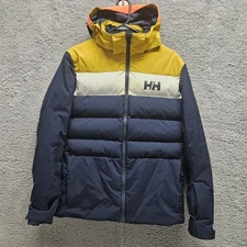 Helly Hansen Jacket Youth 16 Blue Yellow Hooded Insulated Puffer Ski Snowboard