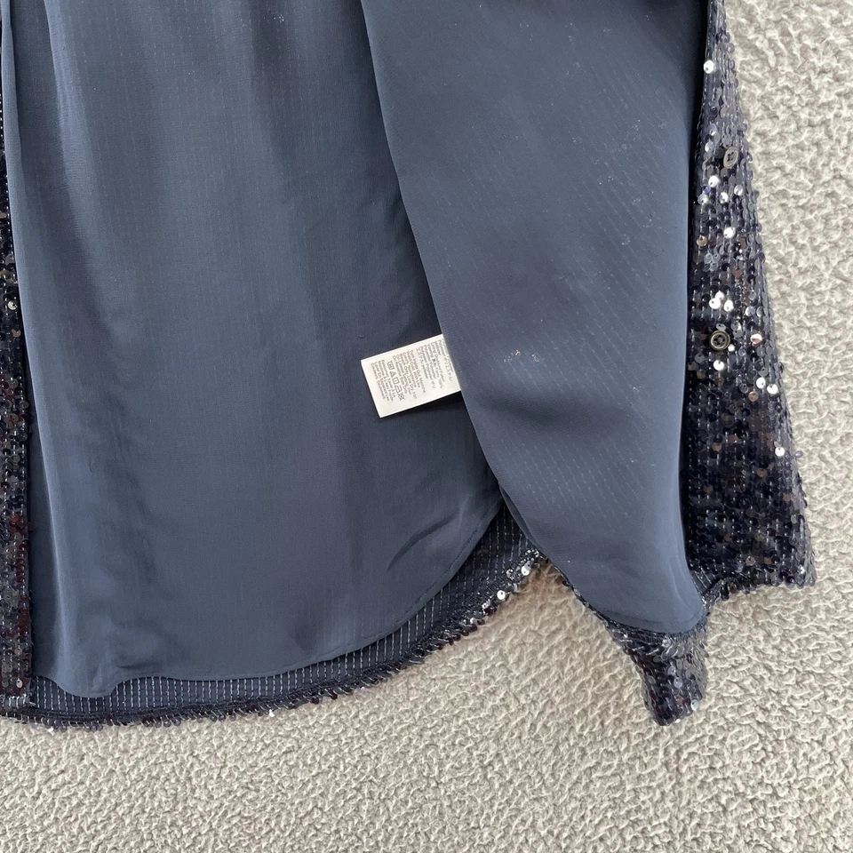 Camisa J Crew Collection Mujer 4 Azul Marino Lentejuelas Abotonadas Fiesta Top Chaqueta Foto 4 de 4