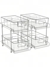 NGE-2Pcs 2 Tier Bathroom Storage Organizer With Dividers, Clear Under Sink