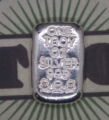 ☠️**Skull & Crossbones**☠️ 1oz .999 Fine Silver Poured Bullion Bar ECC&C, Inc.