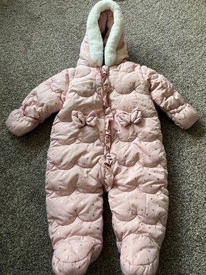 Matalan Pink Gold Stars All in one Hooded Snowsuit 3-6 Months