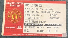 2000 Manchester United V Liverpool Football  Match Ticket Stub