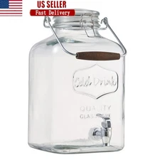 2-Gallon Glass Beverage Dispenser W/ Steel Handle Clamp Lid Iced Tea Juice New
