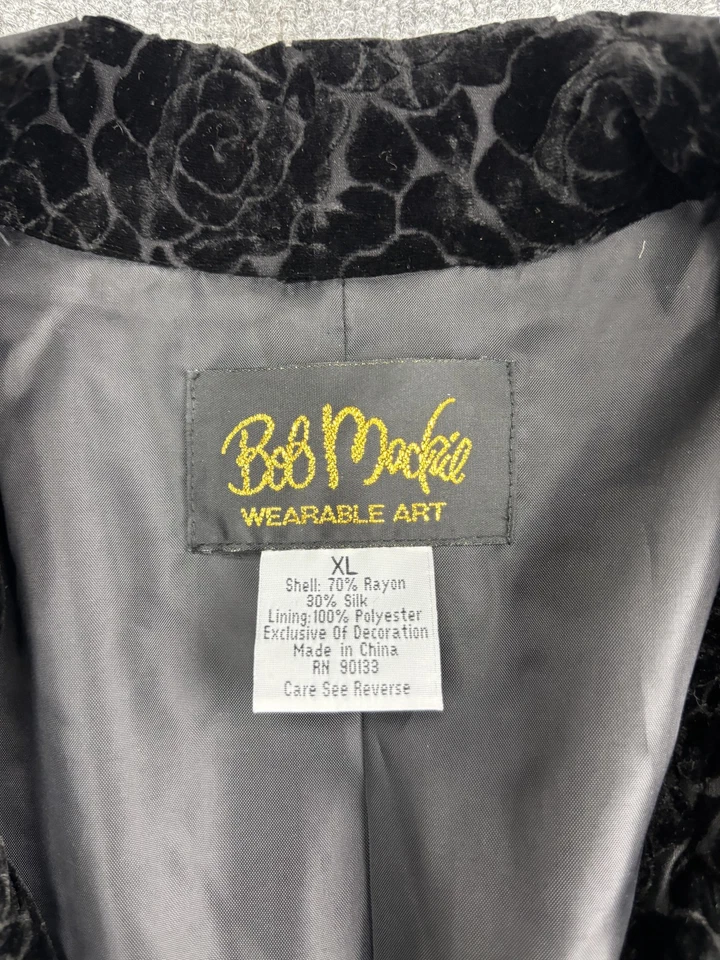 Chaqueta Bob Mackie Mujer XL Negra Terciopelo Rosa Burnout Blazer Usable Arte Foto 2 de 4