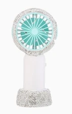 BRAND NEW WITH TAGS White Rhinestone Rechargeable Handheld Fan