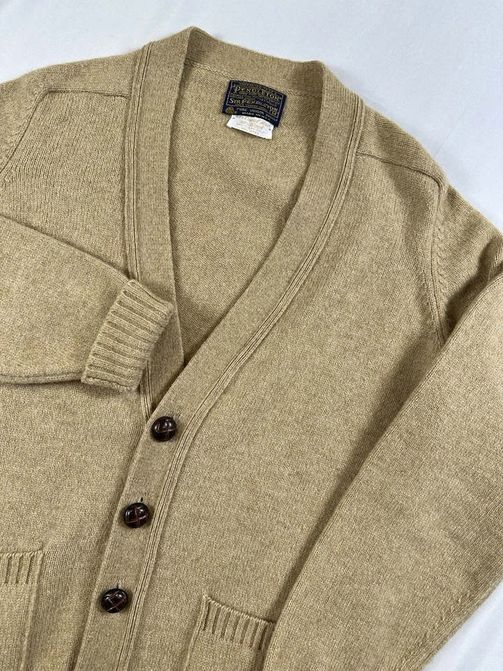 Cárdigan Suéter De Lana Pelo Camel Pendleton Años 60/70 De Colección Para Hombres Bronceado M Botón Abuelo Foto 2 de 4