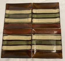 Gibson Elite Stripped Square Salad Plates Set of 4 7-3/4 Inch Brown White Green