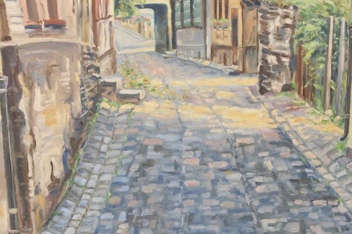 Sommer in Boppard Rhein Niederstadtstrasse Fachwerk Ölgemälde 1958 - Bild 5 von 9
