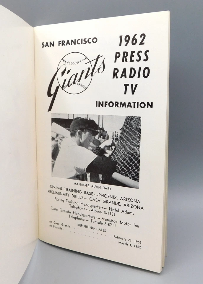 1962 San Francisco Giants Media Guide Booklet ~ Press Radio TV Information - Image 2 of 4