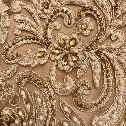 Terani Couture Lace and Beaded Evening Gown, Size 6 , Long Slv, Champagne - Picture 5 of 11