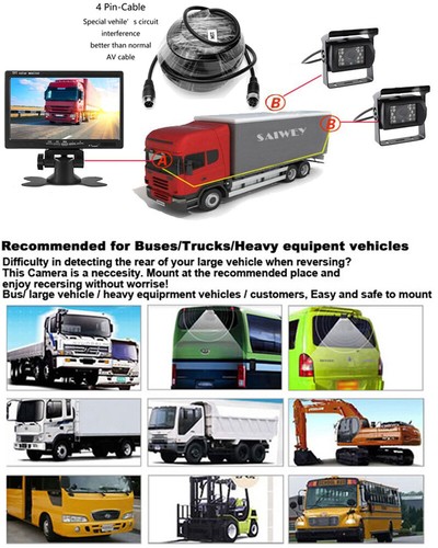4Pin 15M 2x IR CCD Reverse Camera 7" Rear View Monitor for Bus Trailer RVs Truck - Picture 2 of 23