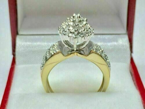 1CT Simulated Diamond Cocktail Engagement Ring 10KT Yellow Gold Plated Silver - Picture 3 of 5