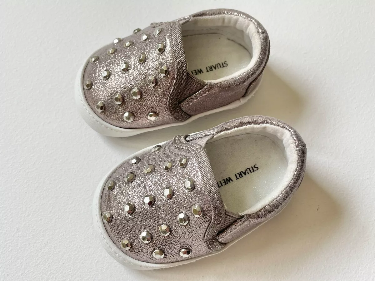 EUC Stuart Weitzman Baby Vance Studded Metallic Slider Shoes in