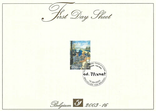 [FDS109] Belgium FDS 2003-16 Art Manet First Day Sheet SUPERB